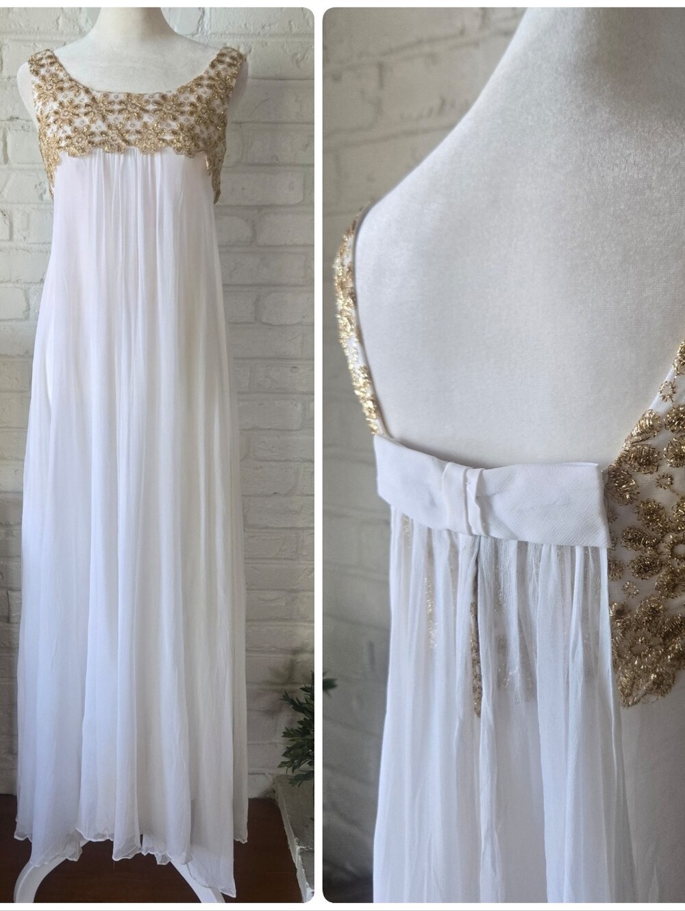 Vtg 1960s Babydoll Maxi Dress, Bow Detail, Union, Party, Wedding